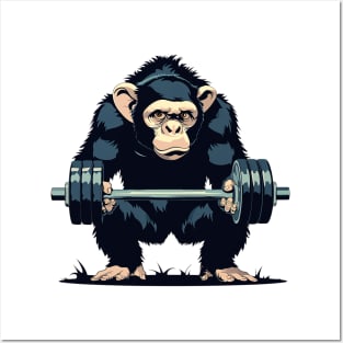 monkey lifting weight Posters and Art